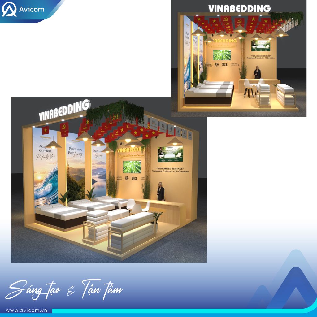 Gian hàng VINABEDDING tại VIBE 2026 do Avicom thiết kế và thi công